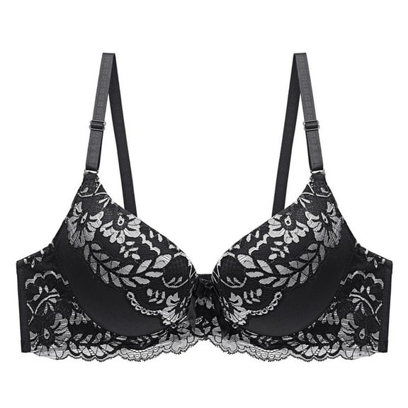 AINIYS Floral Lace Cleavage Bra Push-Up Bra Underwire Plus Size Bralette Lift and Support Push-Up Bra Breathable Everyday Bras Secure Fit Bra for Women Thin Fabric Bralettes Black 40