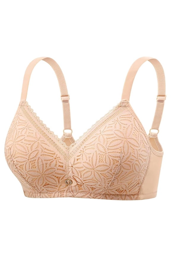 Floral Lace Soft Cup Bra Wireless Secure Fit Bra for Women Thin Fabric Bralettes Breathable Everyday Bras Bralette Beige 36/80AB