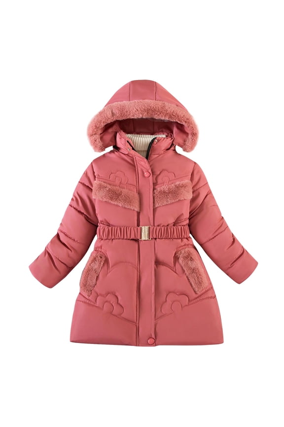 Girl Winter Coats Heavy Weight Hooded Puffer Jacket Kid Fleece Snow Outwear Thermal Warm Winter Girls Outwear Suitable for Autumn and Winter