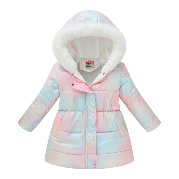 AINIYS Girl's Winter Fleece Lined Warm Puffer Coat Zipper snap buttons Hoodie Jacket waist cinching Coats Multicolor 7 Years