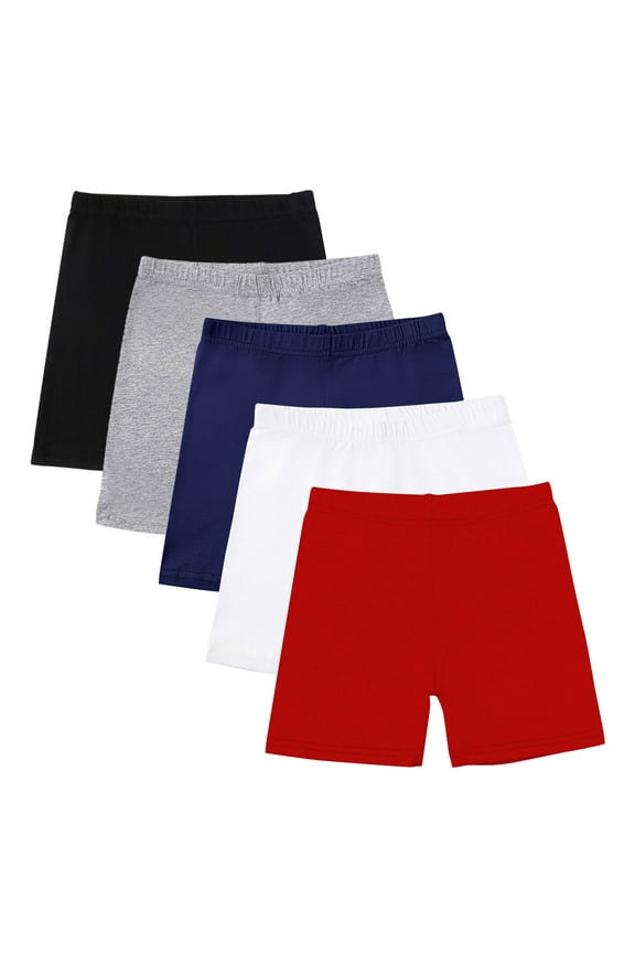 Girls 5 Pack Compression Shorts Moisture Wicking Breathable with Elastic Waist Closure for Sports Training and Gym Workouts Red 9 Years