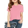 thumbnail image 1 of AINIYS Girls Basic Short Sleeve Round Neck Solid T-Shirt Summer Tee Tops Pink 5 Years, 1 of 6