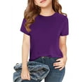 thumbnail image 1 of AINIYS Girls Basic Short Sleeve Round Neck Solid T-Shirt Summer Tee Tops Purple 9 Years, 1 of 6