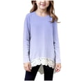 thumbnail image 1 of AINIYS Girls Casual Tops Basic Loose Soft Swing Pullover Long Sleeve Crewneck T-Shirt Gradient Color Irregular Hem Lace Sweatshirts Light blue 10-11Years, 1 of 5