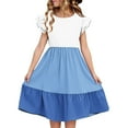thumbnail image 1 of AINIYS Girls Color Block Short Sleeve A-Line Dress With Crew Neck And Hidden Back Zipper Flowy Skirt For Casual Daily And Spring Outing Blue 11 Years, 1 of 8