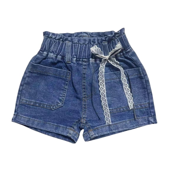 AINIYS Girls Elastic Waist Denim Shorts Distressed Style Durable with Elastic Waist Closure for Summer Walks and Casual Outings Blue 7-8Years