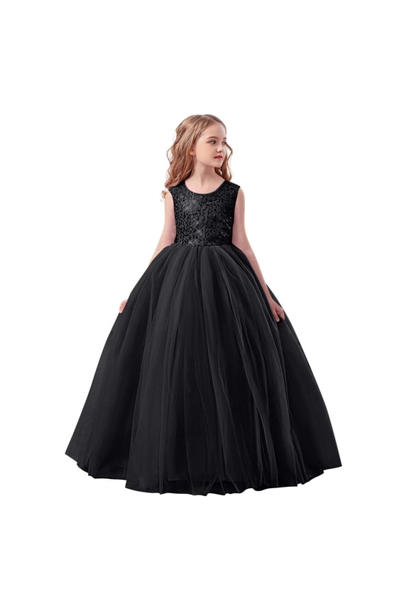 Girls Floor-Length Gown With Halter Neck And Back Tie Closure Satin Finish For Prom Graduation And Formal Event Black 10-11Years
