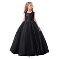 thumbnail image 1 of AINIYS Girls Floor-Length Gown With Halter Neck And Back Tie Closure Satin Finish For Prom Graduation And Formal Event Black 9-10Years, 1 of 5