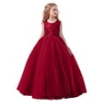 thumbnail image 1 of AINIYS Girls Floor-Length Gown With Halter Neck And Back Tie Closure Satin Finish For Prom Graduation And Formal Event Red 14-15Years, 1 of 5