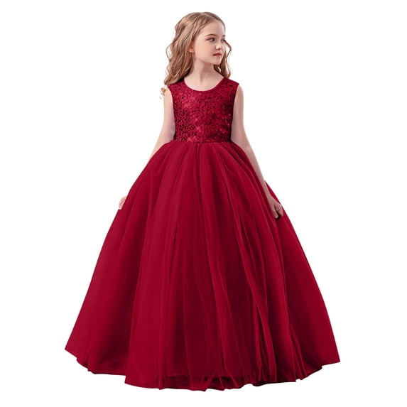 AINIYS Girls Floor-Length Gown With Halter Neck And Back Tie Closure Satin Finish For Prom Graduation And Formal Event Red 14-15Years