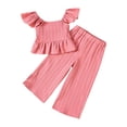 thumbnail image 1 of AINIYS Girls Flutter Sleeve Crew Neck Pullover Striped Print Cute Stretchy Two Piece Top And Wide Leg Pants Set For Daily Wear Play Vacation Pink 4 Years, 1 of 8