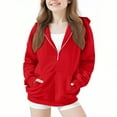 thumbnail image 1 of AINIYS Girls Half Zip Hoodies Pullover Solid Color Long Sleeve Casual Fall Winter Tops with Pockets Red 9 Years, 1 of 8