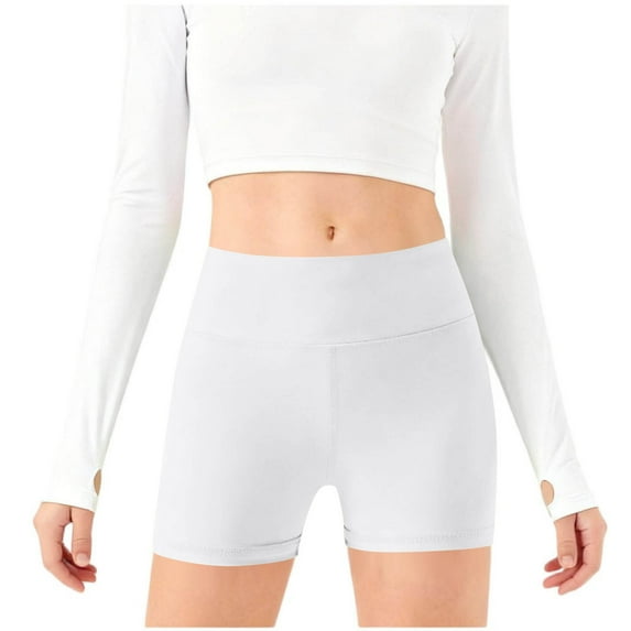 AINIYS Girls High Waisted Compression Shorts Tight Moisture Wicking with Elastic Waist Closure for Gym Workouts and Running White 9-10 Years