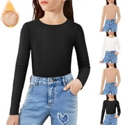 AINIYS Girls Long Sleeve Shirts Crewneck Slim Tops Soft Ribbed Knit Casual Base Layer Tops Tee Black 1-3Years