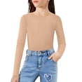 thumbnail image 1 of AINIYS Girls Long Sleeve Shirts Crewneck Slim Tops Soft Ribbed Knit Casual Base Layer Tops Tee Khaki 1-3Years, 1 of 5
