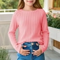 thumbnail image 1 of AINIYS Girls Long Sleeve Tops Kids Lightweight Textured Crewneck Pullover 2025 Fall Trendy Tops Crewneck Knit Basic Tee Pink 110, 1 of 5