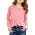 thumbnail image 1 of AINIYS Girls Long Sleeve Tops Kids Lightweight Textured Crewneck Pullover 2025 Fall Trendy Tops Crewneck Knit Basic Tee Pink 120, 1 of 5
