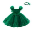 thumbnail image 1 of AINIYS Girls One Shoulder Tulle Dress With Hidden Back Zipper Flowy Skirt For Formal Occasion And Pageant Green 18 Months, 1 of 9
