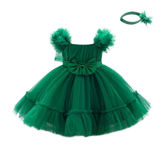 AINIYS Girls One Shoulder Tulle Dress With Hidden Back Zipper Flowy Skirt For Formal Occasion And Pageant Green 18 Months
