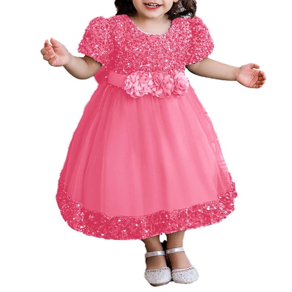 AINIYS Girls' Princess Wedding Dress Blue Tulle Lace Applique Flower Birthday Party Pageant Gown Watermelon Red 80