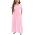thumbnail image 1 of AINIYS Girls Short Sleeve A-Line Dress With Crew Neck And Hidden Back Zipper Flowy Chiffon For Wedding Guest And Formal Occasion Pink 14-15 Years, 1 of 5