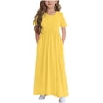 thumbnail image 1 of AINIYS Girls Short Sleeve A-Line Dress With Crew Neck And Hidden Back Zipper Flowy Chiffon For Wedding Guest And Formal Occasion Yellow 6-7 Years, 1 of 5