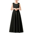 thumbnail image 1 of AINIYS Girls Short Sleeve A-Line Maxi Dress With Crew Neck And Hidden Back Zipper Satin Finish For Wedding Guest And Formal Event Black 10-11Years, 1 of 5