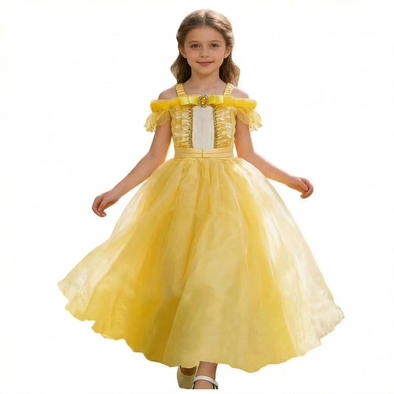 AINIYS Girls Short Sleeve Dress With Round Neck And Hidden Back Zipper Flowy Skirt For Garden Party And Wedding Flower Girl Yellow 3-4 Years