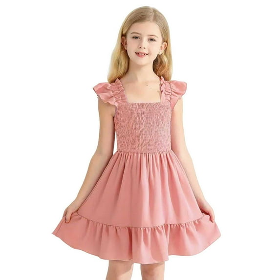 AINIYS Girls Short Sleeve Flared A-Line Dress With Crew Neck And Hidden Back Zipper Lightweight Fabric For Party And Tea Party Pink 100