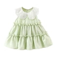 thumbnail image 1 of AINIYS Girls Short Sleeve Lace Trimmed A-Line Dress With Crew Neck And Hidden Back Zipper Lightweight Fabric For Casual Daily And Tea Party Green 18 Months, 1 of 8