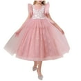 thumbnail image 1 of AINIYS Girls Short Sleeve Lace Trimmed Dress With Crew Neck And Hidden Back Zipper Flowy Skirt For Wedding Guest And Tea Party Pink 6 Years, 1 of 9
