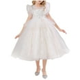 thumbnail image 1 of AINIYS Girls Short Sleeve Lace Trimmed Dress With Crew Neck And Hidden Back Zipper Flowy Skirt For Wedding Guest And Tea Party White 14 Years, 1 of 9