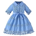 thumbnail image 1 of AINIYS Girls Short Sleeve Polka Dot A-Line Dress With Crew Neck And Hidden Back Zipper Lightweight Fabric For Casual Daily And Tea Party Blue 5 Years, 1 of 7