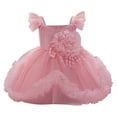 thumbnail image 1 of AINIYS Girls Short Sleeve Ruffled Tulle Dress With Crew Neck And Hidden Back Zipper Flowy Skirt For Casual Daily And Tea Party Pink 2 Years, 1 of 9