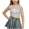 thumbnail image 1 of AINIYS Girls Short Sleeve Tee One Shoulder Shiny Metallic Fashion Pullover Comfortable Stretch Stage Performance Daily Outfit Silver 9 Years, 1 of 3
