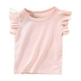 thumbnail image 1 of AINIYS Girls Short Sleeve Tee Ruffled Trim Casual Cute Round Neck Pullover Lightweight Comfortable Summer Daily Top Pink 7 Years, 1 of 3