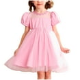 thumbnail image 1 of AINIYS Girls Short Sleeve Tulle A-Line Dress With Crew Neck And Hidden Back Zipper Lightweight Fabric For Princess Party And Pageant Pink 5 Years, 1 of 8