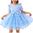 thumbnail image 1 of AINIYS Girls Short Sleeve Tulle Dress With Crew Neck And Hidden Back Zipper Flowy Skirt For Princess Party And Pageant Light Blue 3-4 Years, 1 of 7