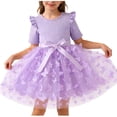 thumbnail image 1 of AINIYS Girls Short Sleeve Tulle Dress With Crew Neck And Hidden Back Zipper Flowy Skirt For Princess Party And Pageant Purple 3-4 Years, 1 of 7