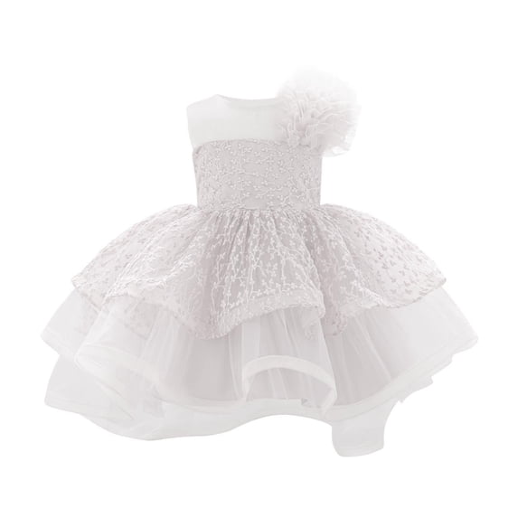 AINIYS Girls Short Sleeve Tulle Princess Dress With Crew Neck And Hidden Back Zipper Flowy Skirt For Costume Party And Playtime White 2 Years