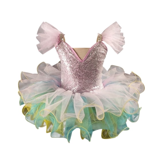 AINIYS Girls Sleeveless Color Block Tulle Ballet Dress With Hidden Back Zipper Flowy Skirt For Dance Recital And Celebration Pink 1 Years