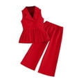 thumbnail image 1 of AINIYS Girls Sleeveless Crew Neck Pullover Elastic Waist Loose Breathable Two Piece Top And Wide Leg Pants Set For Summer Outdoor Play Red 2-3Years, 1 of 6