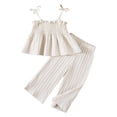 thumbnail image 1 of AINIYS Girls Sleeveless Crew Neck Pullover Striped Print Tiered Ruffle Flowy Two Piece Top And Skirt Set For Party Beach Daily Beige 2 Years, 1 of 6