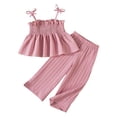 thumbnail image 1 of AINIYS Girls Sleeveless Crew Neck Pullover Striped Print Tiered Ruffle Flowy Two Piece Top And Skirt Set For Party Beach Daily Pink 5 Years, 1 of 6