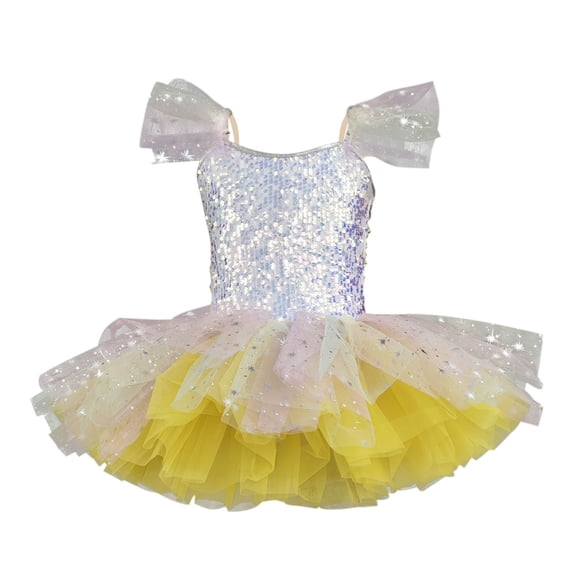 AINIYS Girls Sleeveless Gradient Tulle Ballet Dress With Hidden Back Zipper Flowy Skirt For Performance And Competition Yellow 9 Years