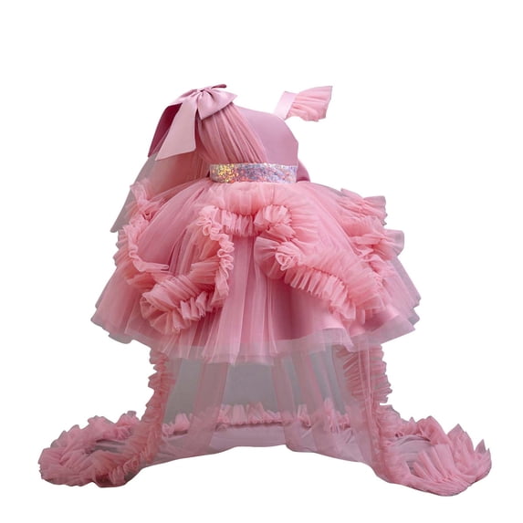 AINIYS Girls Sleeveless Lace Trimmed Dress With Crew Neck And Hidden Back Zipper Tulle Overlay For Princess Party And Birthday Celebration Hot Pink 3-4Years