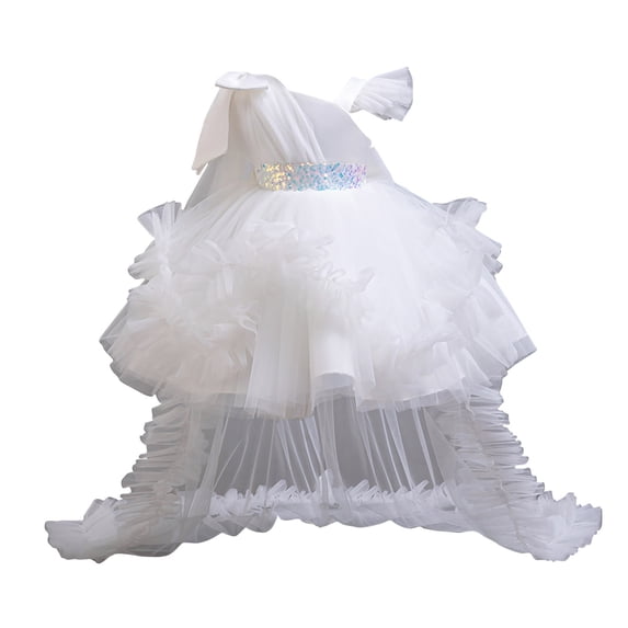 AINIYS Girls Sleeveless Lace Trimmed Dress With Crew Neck And Hidden Back Zipper Tulle Overlay For Princess Party And Birthday Celebration White 3-4Years
