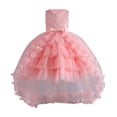 thumbnail image 1 of AINIYS Girls Sleeveless Lace Trimmed Tulle Dress With Hidden Back Zipper Ruffled Skirt For Wedding Flower Girl And Formal Occasion Watermelon Red 5 Years, 1 of 4