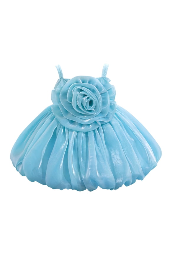 Girls Sleeveless Lace Trimmed Tulle Dress With Crew Neck And Hidden Back Zipper Ruffled Skirt For Birthday Party And Celebration Blue 70