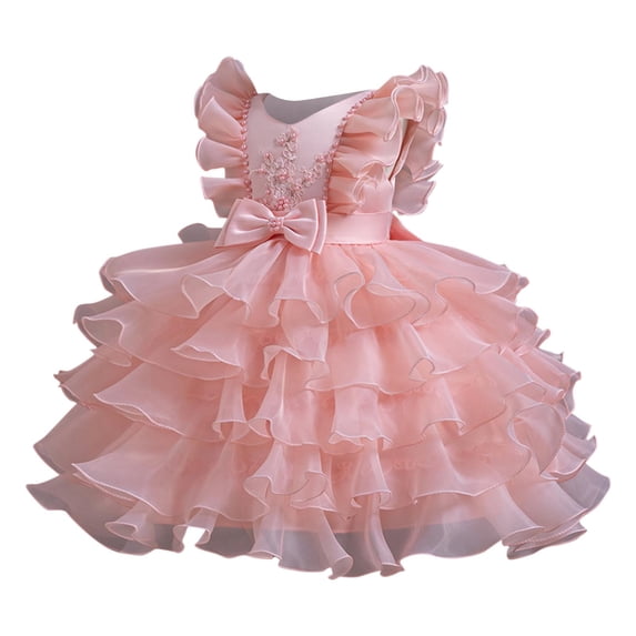 AINIYS Girls Sleeveless Lace Trimmed Tulle Dress With Crew Neck And Hidden Back Zipper Ruffled Skirt For Birthday Party And Celebration Pink 11 Years